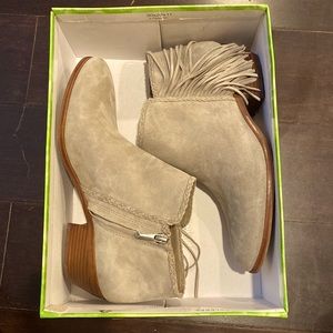 Gray suede booties with tassels